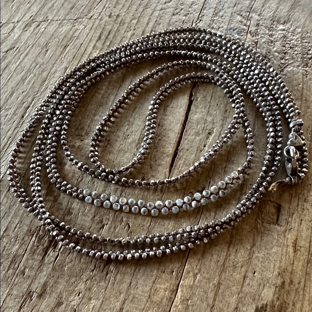Chan Luu Sterling Silver Beaded Necklace. Small Section Of White Grey Beads.